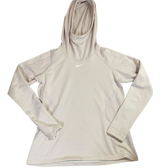 Nike Pro Hyperwarm L long sleeve Athletic top Cream Thumb loop Hooded - Picture 2 of 7